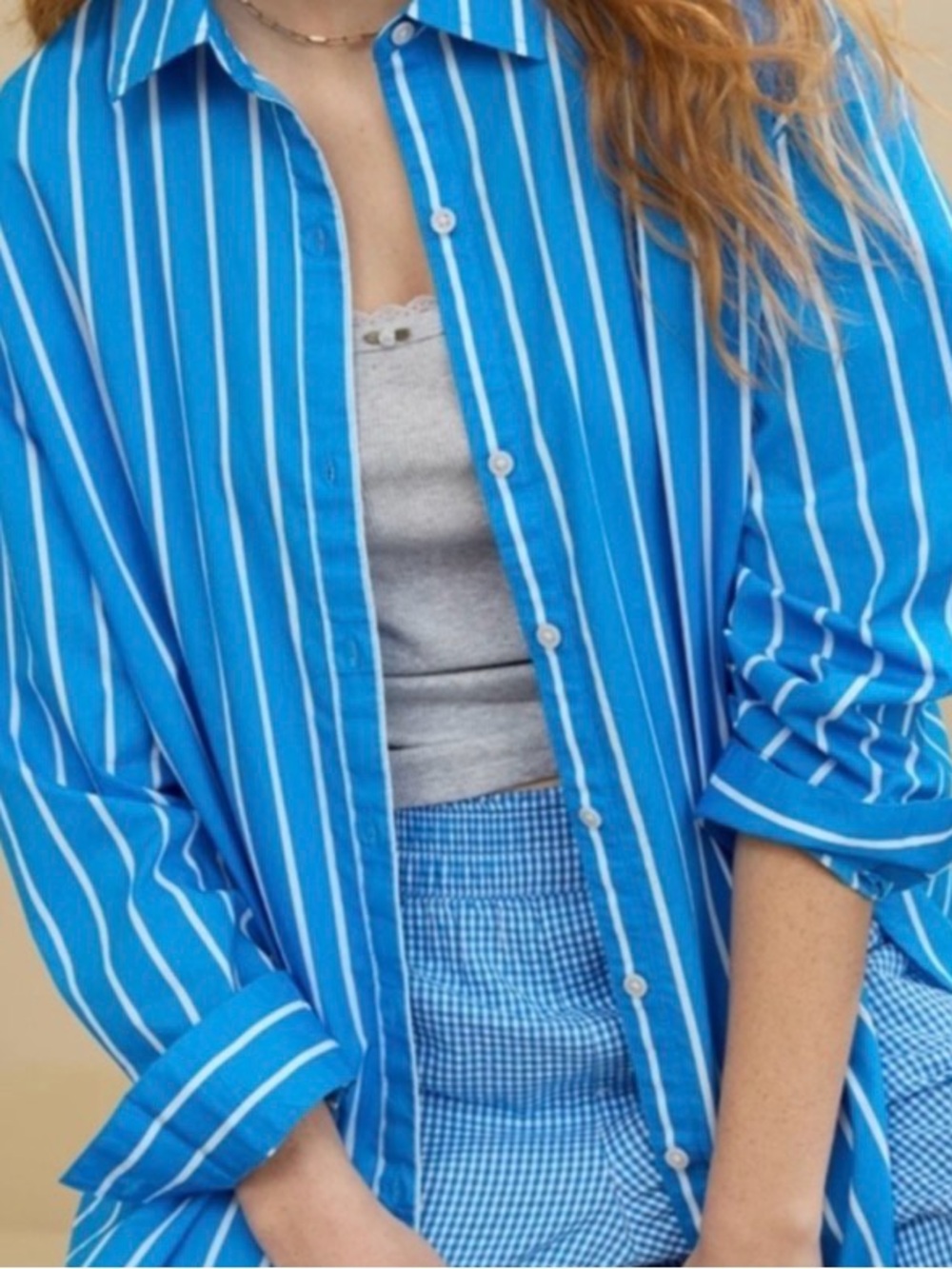 Airie Relaxed Blue Stripe Button-Down Shirt - oversized Fit NWT 100% cotton